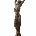 CRUCIFIED, oak wood, 40 x 64 x 219 cm, plinth steel 49 cm - Tilmann Krumrey 1990